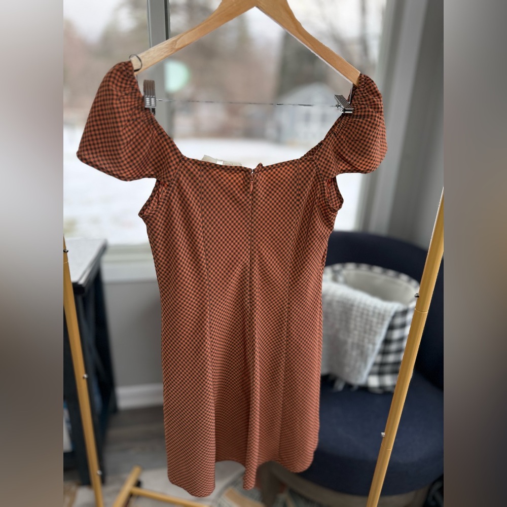 Levi’s Misha Mini Dress Small Orange Black Gingham Fit Flare - Picture 4 of 5